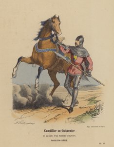 Coustillier vagy Guisarmier a fegyveres férfi lakosztályában, 14. század vége (színes metszet) alkotó: French School