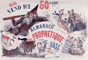 Egy Nostradamust ábrázoló prófétai almanach borítója, 1855 alkotó: French School