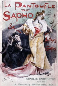 A „” Sapho papucs és más mesék” című népszerű regény borítója”, szerk. Carrington, Párizs, 19. század vége – B.N. alkotó: French School