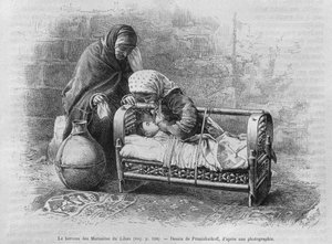 Bölcső a maronitákhoz, Szíriából ma. Utazások Föníciában, Libanonban és Júdeában. Louis Charles Emile Lortet 1875-1880, 1884 (bw metszet) alkotó: French School