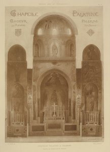 Keresztmetszet a Palatinus-kápolna keleti végéről, Palermo, Szicília, Fragments dArchitecture du Moyen Age et de la Renaissance, metszet: Jules Adolphe Chauvet (sz. 1828) alkotó: French School