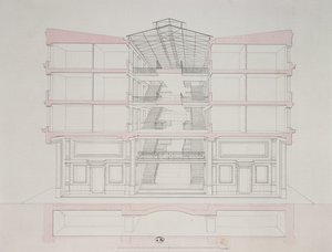 Egy ház keresztmetszete a Napoleon lakóépületben, 58 rue Rochechouart, Párizs, 1849 alkotó: French School