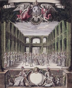 Tánc a formális kertben, a Les Menus Plaisirs du Roi című gyűjteményből (toll, tinta és wc papíron) alkotó: French School