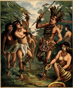 Roucouyan indiánok tánca a Karib-térségben. Metszet a „” La Terre Illustree”” 77. számában, 1892. április 21-én. alkotó: French School
