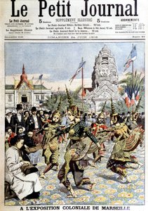 Sisowath király táncosai, akik nimfák táncát adják elő az erdőben, a marseille-i gyarmati kiállításon. A "" Le petit Journal"-ban, 1906. 06. 24-én (metszet) alkotó: French School