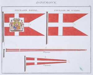 Dán zászlók, egy francia zászlóskönyvből, 1819 körül alkotó: French School
