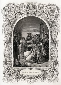 Jeanne pápa halála (pápasága 855-től 858-ig tartott). Maurice Lachatre (1814-1900) Histoire des pápák történetét illusztráló metszete, librairie du progres, Párizs. alkotó: French School