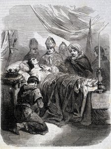 Szent Lajos halála Palesztinában 1270-ben – L.-P. „” Histoire de France” című könyvében. Anquetil alkotó: French School