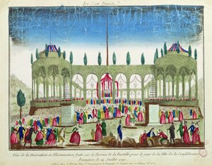 A Bastille feldíszítése és megvilágítása a Szövetségi Fesztivál alkalmából, 1790. július 14. alkotó: French School