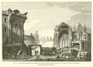A refektórium és a Saint-Germain des Pres-i apátság káptalanjának lerombolása 1797-ben, Demachy gouache-ja után, M. Bonnardot közölte. alkotó: French School