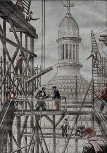 A Montmartre-bazilika kupolájának építésének végét leleplező állványbemutató. Metszet a „” Le Pelerin”-ben” 1899.12.17. alkotó: French School