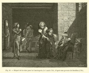 A királynő távozása a Conciergerie-be, 1793. augusztus 2.; Bouillon metszete után, 1795 alkotó: French School