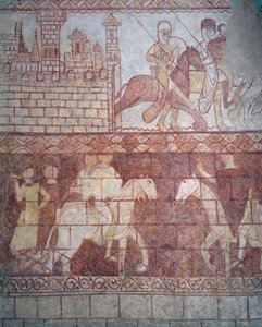 A keresztes templomos lovagok távozása 1163-ban a szíriai Krak des Chevaliers kastélyukból a boquée-i csatára alkotó: French School