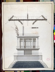 Chappe távíróállomás tervezése a Louvre egyik kupolájához, Párizs, 19. század eleje (toll, tinta és WC papíron) alkotó: French School
