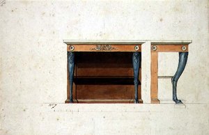 Design Directoire konzolasztalhoz, 1795 körül (toll és tinta akvarellel papíron) alkotó: French School