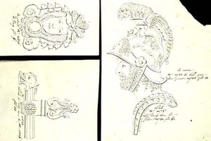 Tervek bronzból készült, aranyozott bútorcsatokhoz, 1825 körül (toll és tinta, papír) alkotó: French School