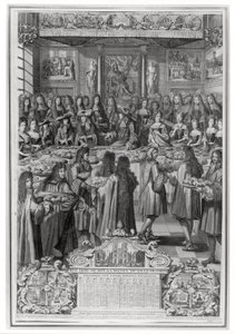 XIV. Lajos (1638-1715) vacsorája a Hotel de ville-ben, 1687. január 30-án, az 1688-as naptár szerint alkotó: French School