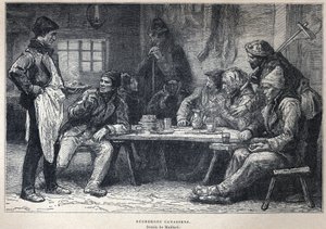 Felfedezte Kanadát: Kanadai favágók. Maillard rajza. A 19. század végi metszete Eugene Guenin „La nouvelle France”-jában. alkotó: French School
