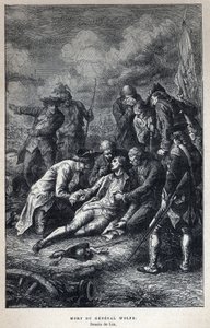 Felfedezték Kanadát: James Wolfe tábornok (1727-1759) brit katona halálát a quebeci csatában szeptember 13-án alkotó: French School
