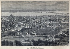 Felfedezte Kanadát: Montreal városának kilátása 1875-ben. Benoist rajza fénykép után. A 19. század végi metszete Eugene Guenin „La nouvelle France”-jában. alkotó: French School