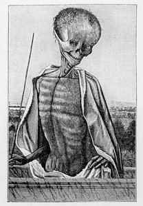 Doktor halál, az órák könyvéből, illusztráció a középkori és reneszánsz tudomány és irodalomból, írta és metszett Paul Lacroix, 1878 alkotó: French School