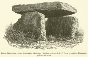 Dolmen felfedezett Afrikában, az El-Arouna völgyében, Kabylie (metszet) alkotó: French School