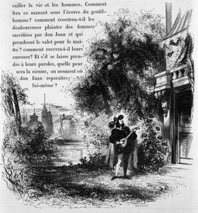Don Giovanni szerenádot ad Elvira szobalányának, jelenet a Don Giovanniból (metszet) alkotó: French School