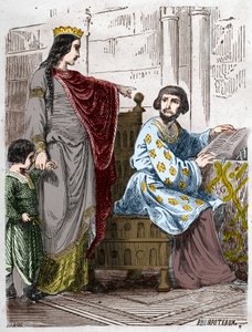 A Capetians-dinasztia: Arles-i Konstanz (986-1032), Franciaország királynője, II. Jámbor Róberttel (972-1031). alkotó: French School