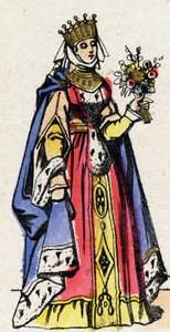 A Capetians-dinasztia: Provence-i Marguerite (1221-1295), francia királynő, IX. Lajos francia felesége (1214-1270) portréja. Epinális képalkotás a 19. század végéről. Magángyűjtemény. alkotó: French School