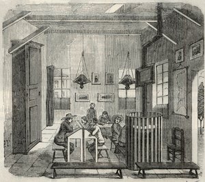 Az idióták iskolája Bicetre-ben a 19. században – Edmond Texier metszete „Tableau-de-Parisban”, 1852 alkotó: French School