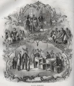 Általános iskolák Franciaországban a 19. században - metszet - Maurice La Charest új nemzeti enciklopédiája - 1870 - alkotó: French School