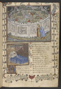 Egerton MS 1069 f.001r The Walled Garden, illusztráció a „Roman de la Rose”-ból, Guillaume de Lorris és Jean de Meung, 1400 körül (tinta és szín pergamenen) alkotó: French School
