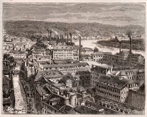 Elbeuf – Seine-Maritime – V. A. Malt-Brown „La France illustrée: földrajz, történelem, statisztikai igazgatás” című metszete. 1884 alkotó: French School