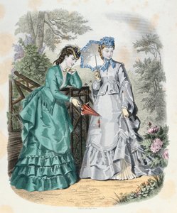 Elegáns nők a kertben, a La Mode Illustrée-ből, 1871 alkotó: French School