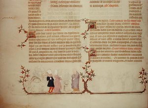 Eliezer bemutatja Rebeccát Isaacnak, a „Jean de Sy bibliája” című könyvből, 1355 körül (vellum) alkotó: French School