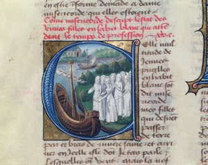 A Hotel Dieu de Paris jótékonysági nővéreinek beszállása a Le Livre de Vie Active de lHotel Dieu-ból, Jean Henry, 1482 körül alkotó: French School