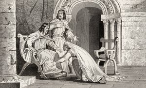 Emme megcsókolja férje, Raoul (†936) térdét szuverenitásának elismeréseként Colart "Histoire de France" című művéből, amely 1840 körül jelent meg. alkotó: French School