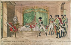 I. Napóleon császár Nagy Frigyes kardját szemléli Potsdamban 1806-ban (színes metszet) alkotó: French School