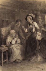 Mária Terézia osztrák császárnő meglátogat egy házhoz kötött szegény asszonyt (litho) alkotó: French School