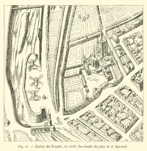 Templom zárása, 1609-ben; J Quesnel tervének fakszimile alkotó: French School