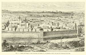 V. Károly templomának és a környező falnak a körülzárása a tizenötödik században; kilátás a városon kívülről alkotó: French School