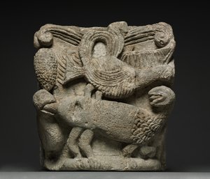 Eljegyzett tőke egy fantasztikus lénnyel és három madárral, 1100-as évek eleje alkotó: French School