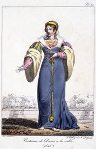 Metszet, női jelmez a városban 1545 körül. alkotó: French School