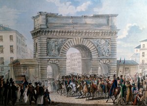 A szövetségesek belépése Párizsba a Porte Saint Martin által 1814.03.31-én XVIII. Lajos király (1755-1824) felvonulásán. Nyomtatás 1814-ből. Párizs, Musee Carnavalet alkotó: French School
