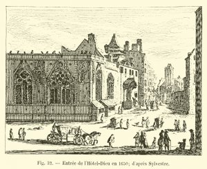 A Hotel-Dieu bejárata 1650-ben; Sylvester szerint alkotó: French School
