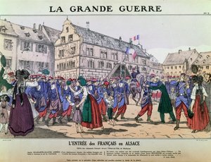 A francia hadsereg bevonulása Mulhouse-ba, Elzász, 1914. augusztus 9. (színes litó) alkotó: French School