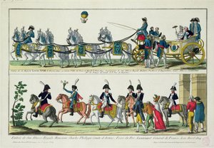 Károly, Artois grófjának Párizsba való beutazása, 1814. április 12., és XVIII. Lajos francia és navarrai király belépője Párizsba, 1814. május 3. alkotó: French School
