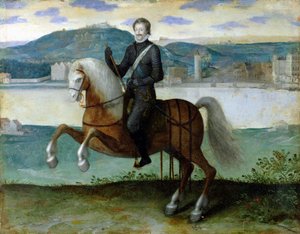 Henrik (1553-1610) francia király lovas portréja Párizs falai előtt, 1594 alkotó: French School