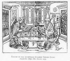 Erasmus és titkára, Gilbert Cousin (fametszet) alkotó: French School