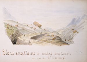 Erratische Blöcke und Felsen am Gotthardpass in den Schweizer Alpen von French School